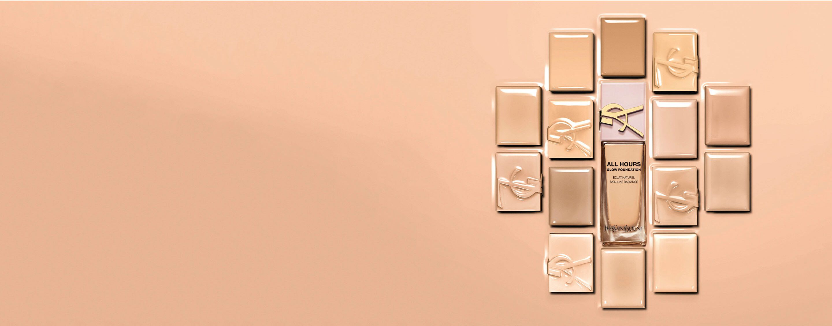 YSL ALL HOURS GLOW FOUNDATION tem 22 tons para escolher a cor de base perfeita